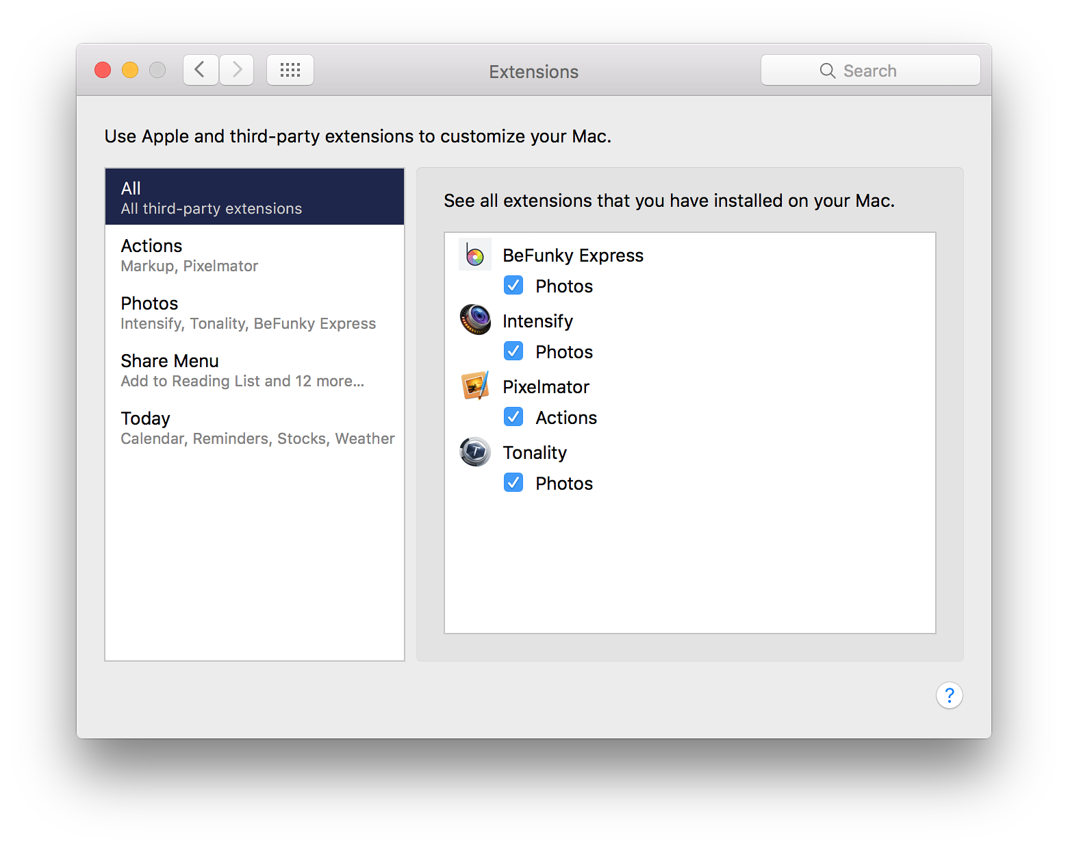System Preferences - Extensions