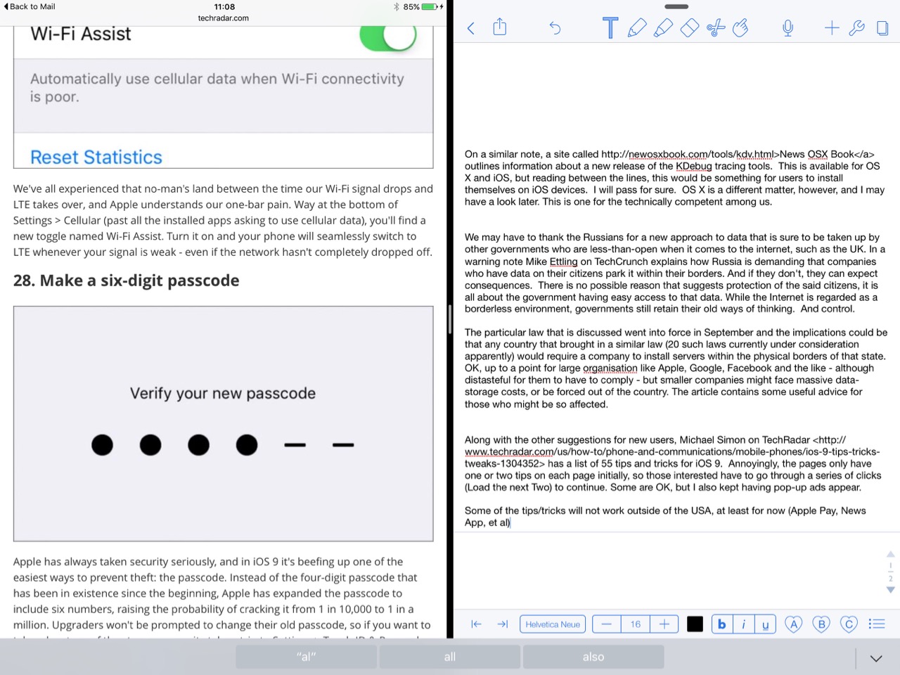 Split Screen with Safari and Notability