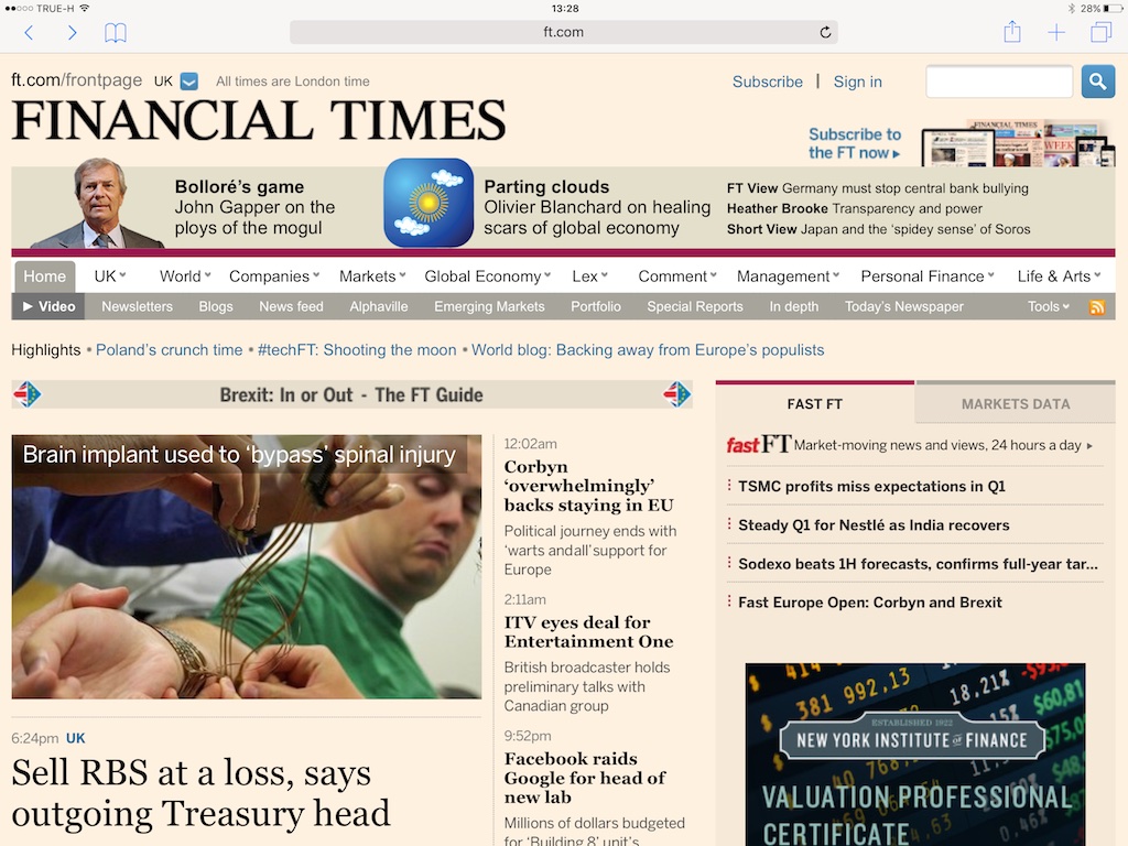 Financial Times main page