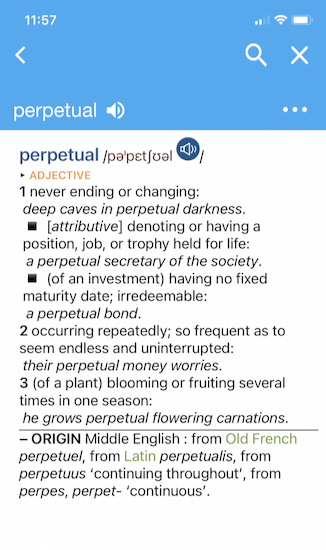 Dictionary definition of perpetual