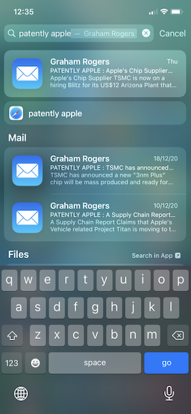 Apple search on iPhone