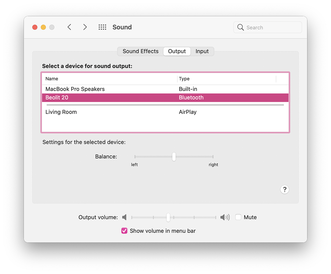 Sound preferences - Output