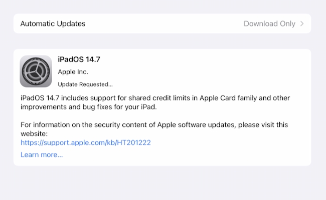 iPad OS 14.7 update