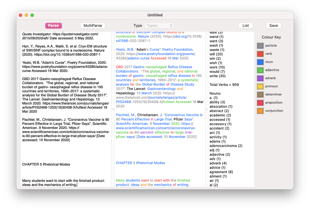 Naloprop - English text analysis