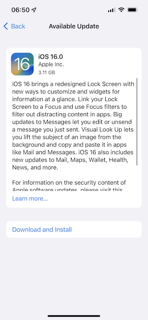 iOS16 update