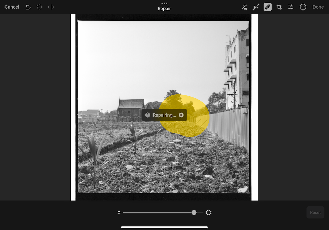 Repair Tool in Pixelmator Photo on iPad Pro