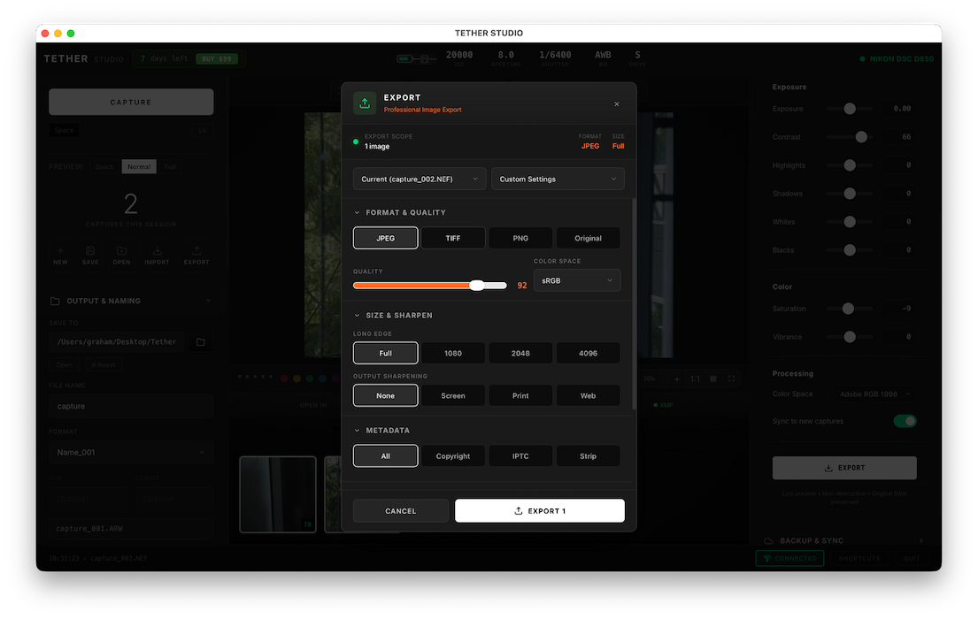 Tether Studio - image editing