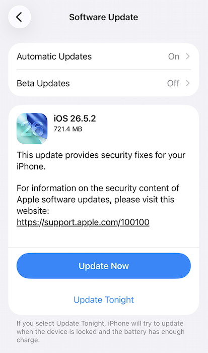 iOS 26.5.2 update