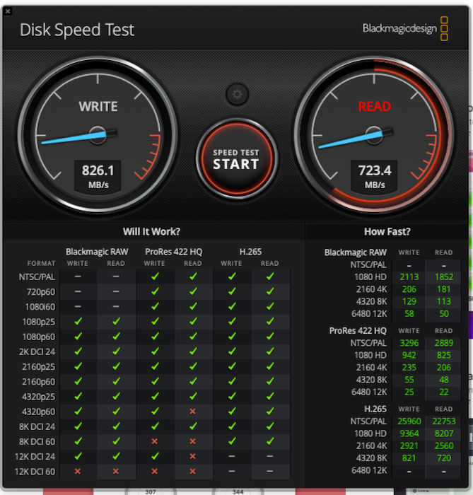 BlackMagic disk speed test