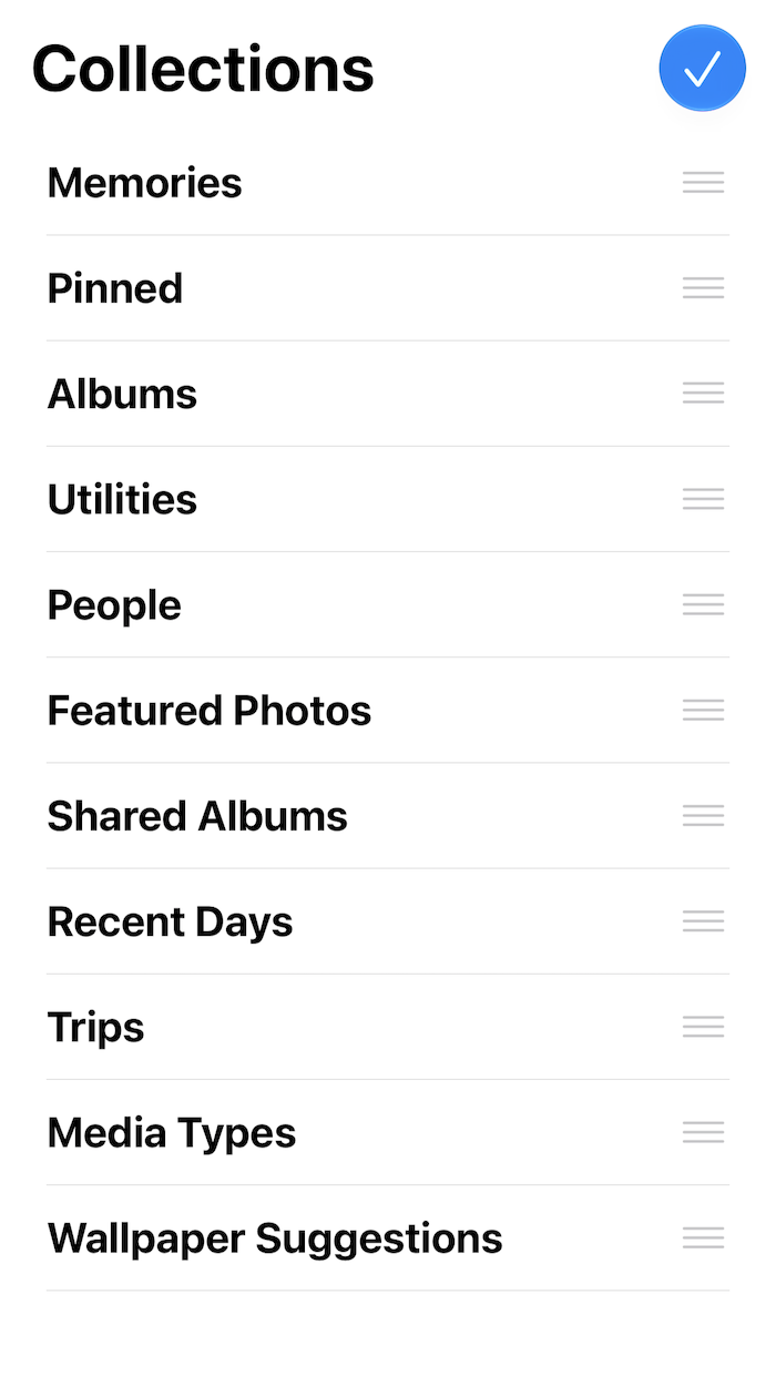 Photos organizing sections