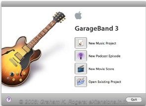 Garage Band start panel