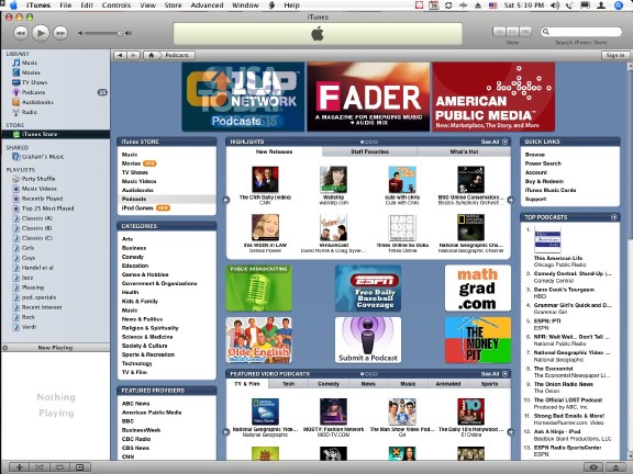 iTunes shop, podcasts