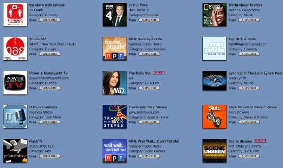 iTunes shop, podcasts