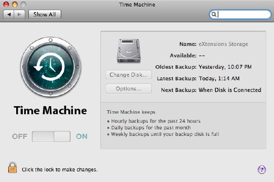 Time Machine prefs