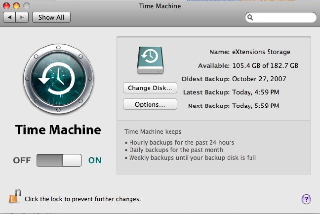 Time Machine prefs