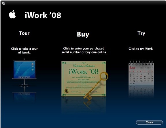 iWork Trial Opening screen