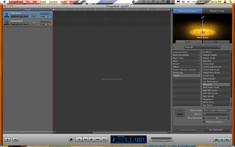 GarageBand basic panel