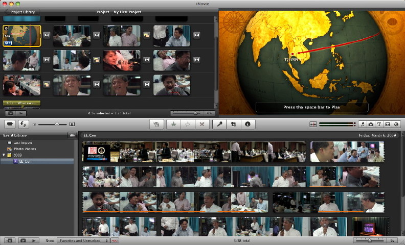 iMovie working panel