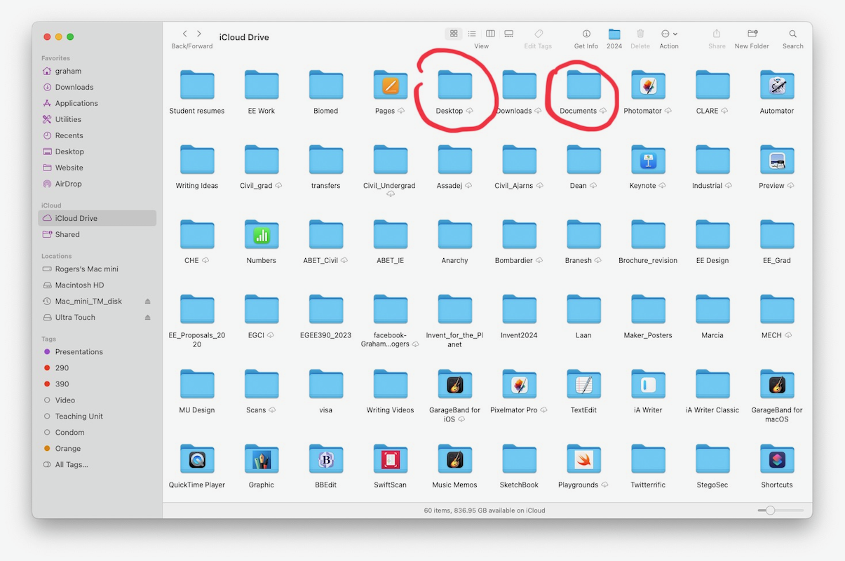 iCloud folders and devices