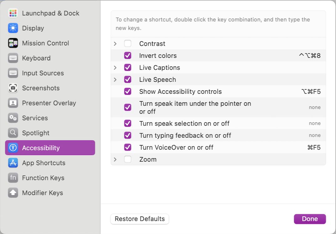 Keyboard shortcuts - current