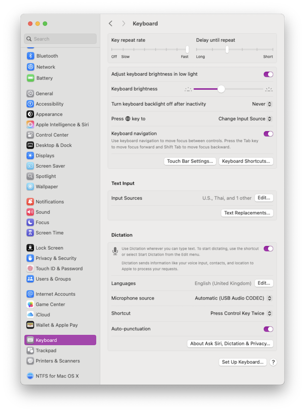 Keyboard setting