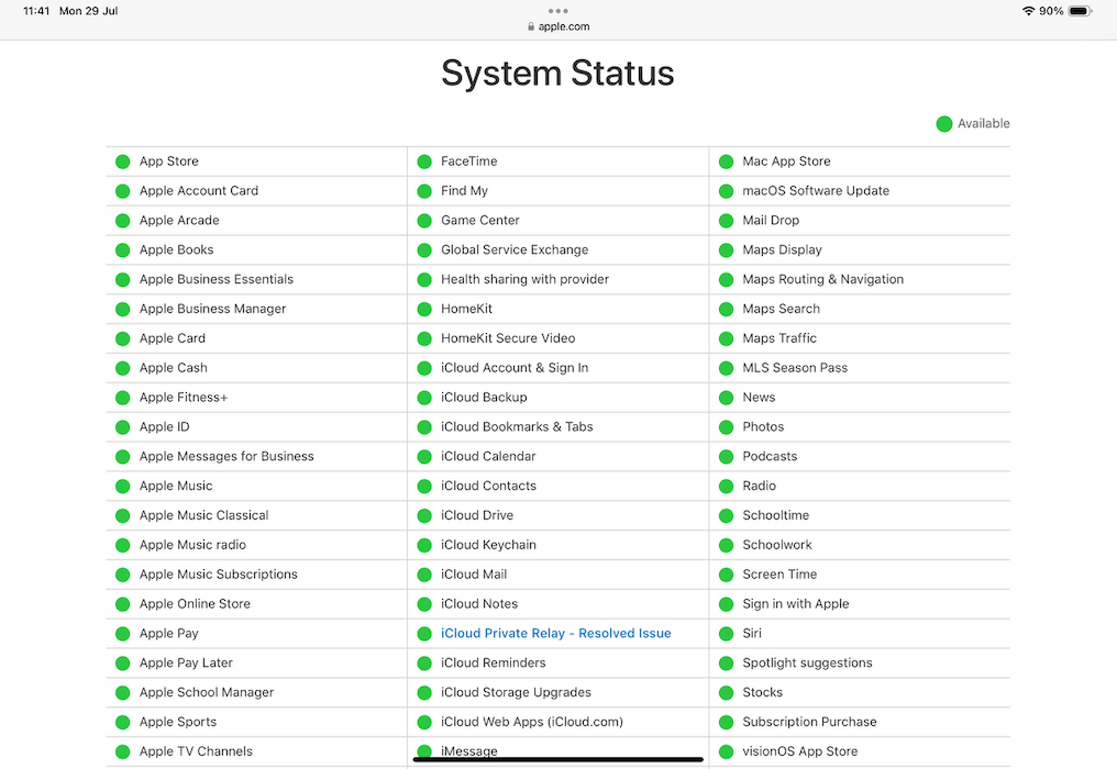 Apple System Status