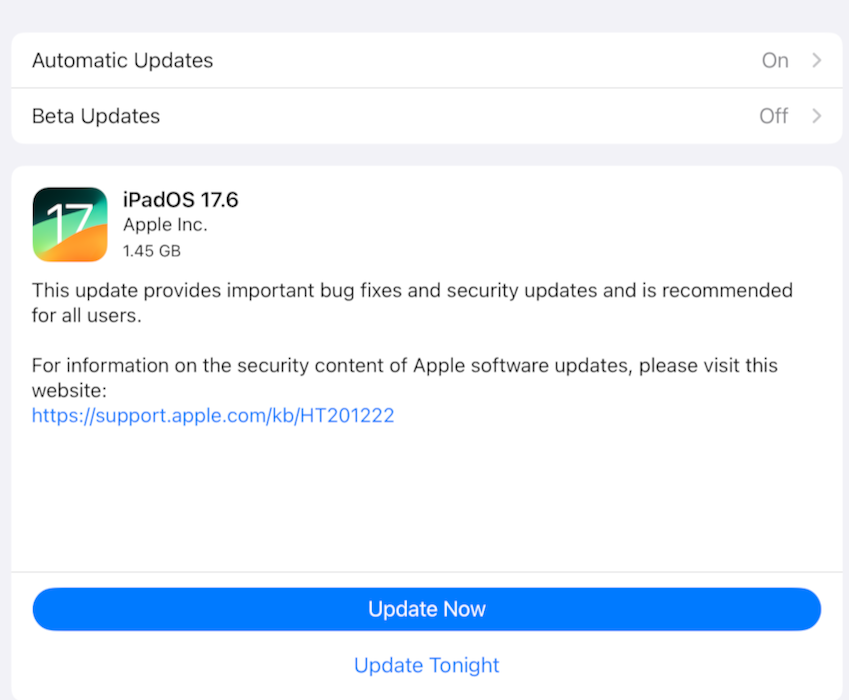 iPadOS update