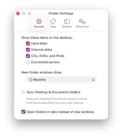 Finder settings